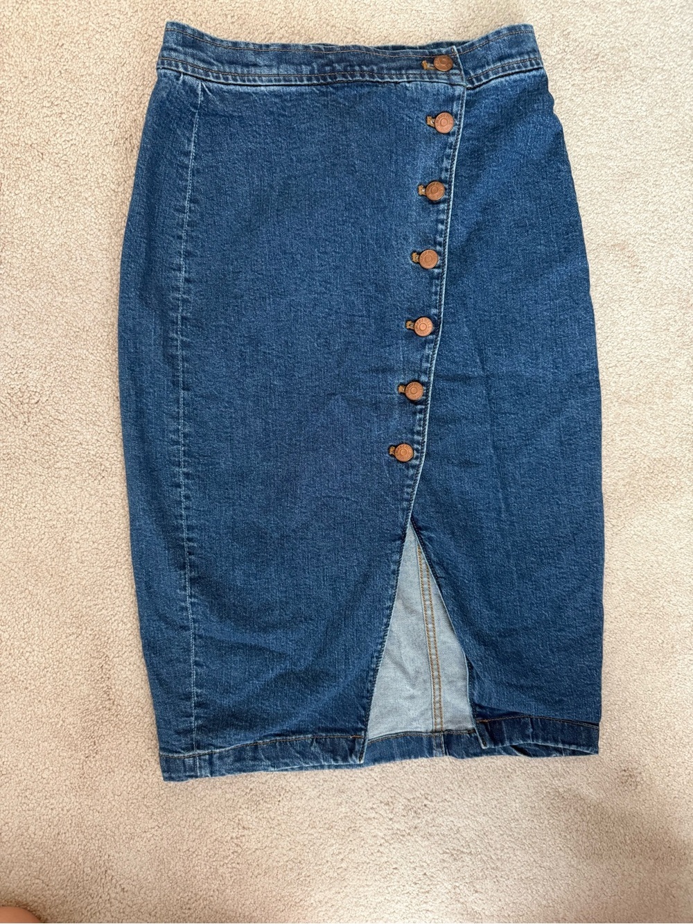 Madewell Asymmetrical Jean Pencil Button Skirt Blue- size 25